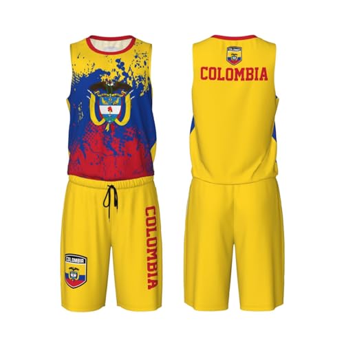 Colombia Flag Grain (1) Basketball Jersey Uniform Suit for Men Adults Training Athletic Set