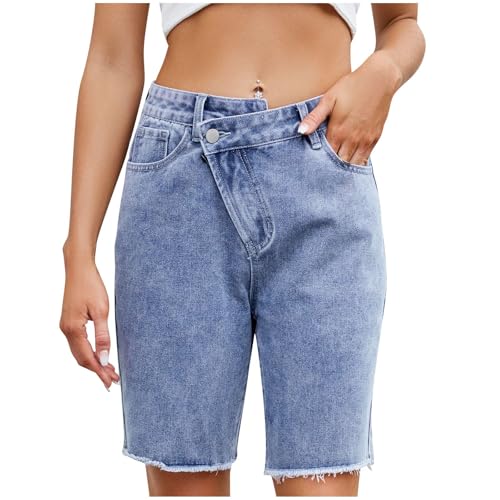 AKTCVVJ Jeans Shorts for Women Elastic Waist Loose Fit Short Pants Fashion Short Jeans Summer Denim Shorts with Pockets