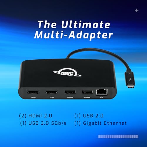 Image of OWC Thunderbolt mini Dock, Bus-Powered 5-Port Multi-Adapter with Dual 4K HDMI, Dual USB, Gigabit Ethernet, Integrated 7.2-inch TB Cable, for TB (USB-C) Equipped Mac and PC