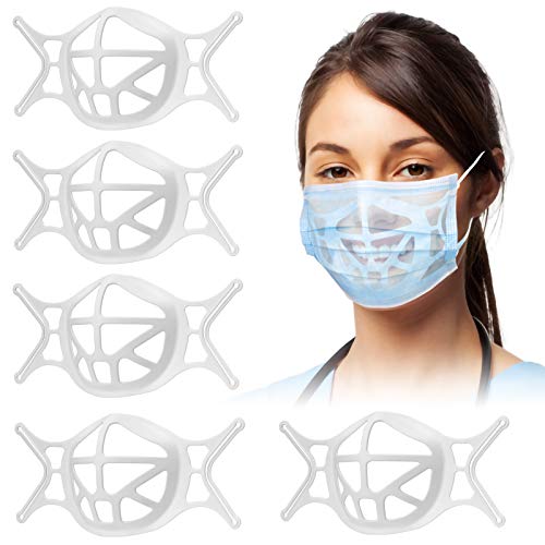 MTOP Upgraded 3D Silicone Bracket for Mask[Reusable],Breathing Cup,Keep the Fabric Away From the Mouth,Create More Breathing Space,Prevent the Fabric from Falling off,Lipstick Protector (5PCS, White)