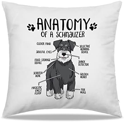 DIBOR Anatomy of A Schnauzer Throw Pillow Covers 18x18 in - Gift for Dog Lovers Poodle Mom Girls Women,Home Bedroom Living Room Girl Room Decorative Cushion Covers for Sofa Couch Bed