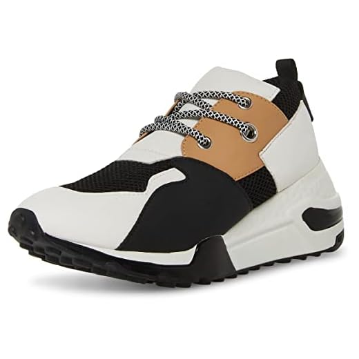 Steve Madden Womens Cliff Leather Print Chunky Wedge Sneaker Black/Tan Size 7