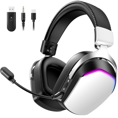 RGB Wireless Gaming Headset with 60H Playtime, 7.1 Surround Sound & Noise-Cancelling Mic - Compatible with PS5/PC/Xbox - Over-Ear Comfort Design