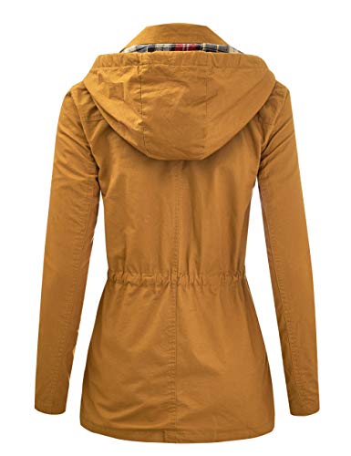 FASHION BOOMY Women's Zip Up Safari Military Anorak Jacket with Hood Drawstring - Regular and Plus Sizes Large LC-Mustard - Thumbnail 2