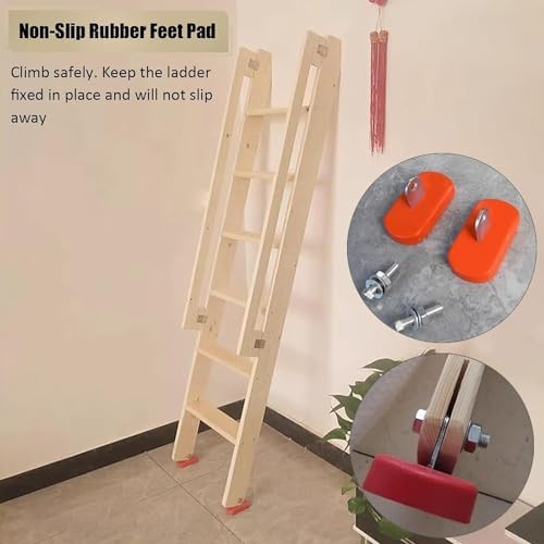 78" Loft Bed Ladder with Hook Brackets, Rubber Foot Pads, Wooden Steps - Adjustable 39" to 69" Tall, Durable & Safe for Easy Access to Lofted Beds