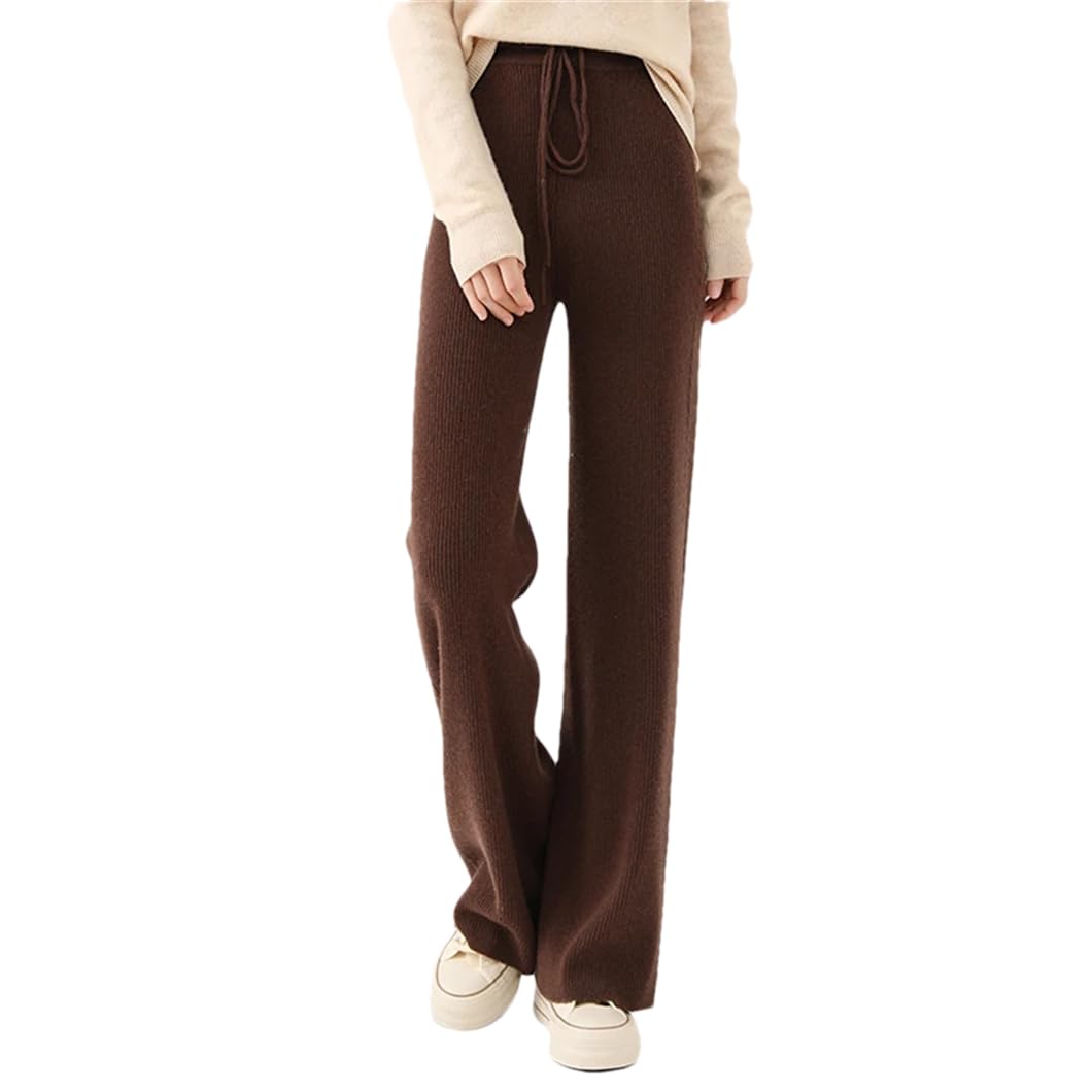 Pantaloni da donna a gamba larga con coulisse pantaloni in lana tinta unita morbidi caldi