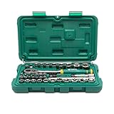 SATA 46 Piece Mechanics Tool Set | SAE & Metric | 1/4' & 3/8' Drive 72 Tooth Ratchet |Standard Length 6-Point Socket Set with Screwdriver Bits - ST09542G