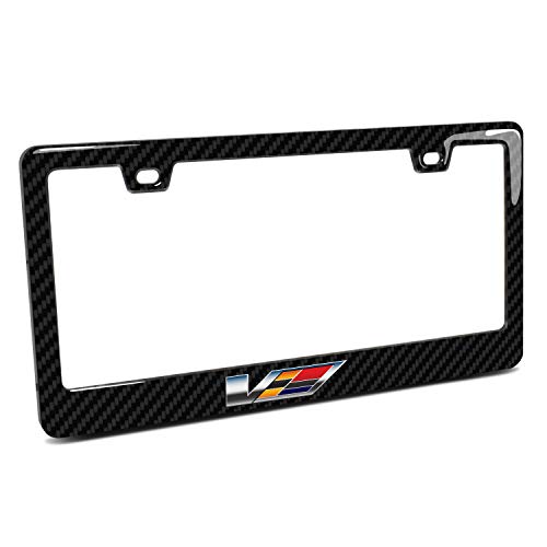 iPick Image for Cadillac V in 3D Logo on Real Carbon Fiber Finish ABS Plastic License Plate Frame is Official Licensed