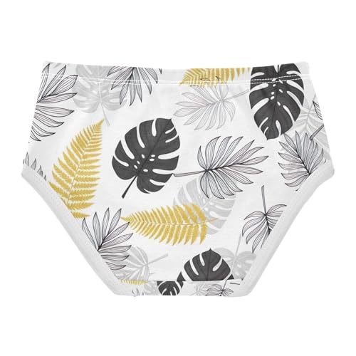 Toddler Girl Panties, Tropical Leaves Black Gray Gold Girls Cotton Underwear, 2–8 Years2