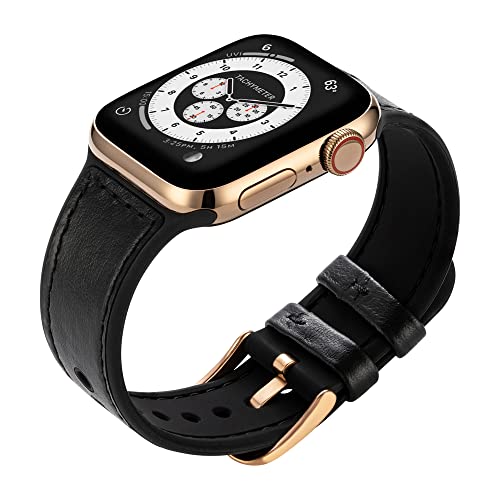 Buckle & Band Mona Silicone and Leather Sports & Gym Compatible Apple Watch Strap Black Genuine Leather upper silicone under Band