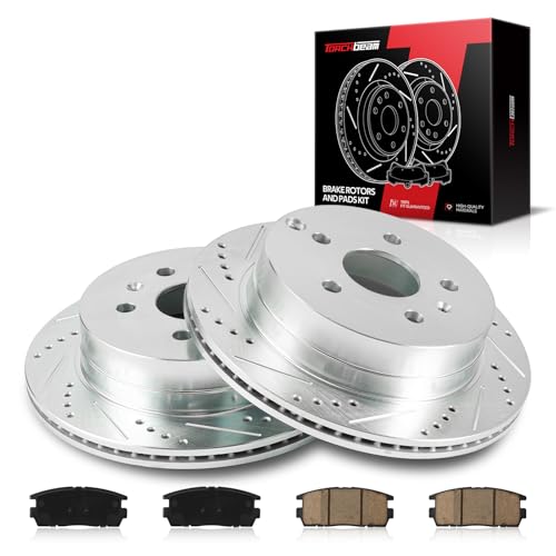 Torchbeam 11.93" Rear Vented Brake Kit Compatible with Chevrolet Equinox 2010-2017, GMC Terrain 2010-2017 Drilled/Slotted Disc Brake Rotors & Ceramic Brake Pads Kit for 55178+D1275