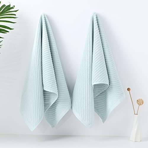 PiccoCasa Cotton Hand Towels 2 Pack Ribbed Hand Towels for Bathroom Soft and Highly Absorbent Small Hand Towel - Blue 34 x 74cm Hotel Spa Towel Face Towels Set