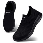 Womens Trainers Slip On Walking Shoes Athletic Running Shoes Casual Lightweight Tennis Sneaker Breathable Sport Gym Fitness Shoes All Black UK 4