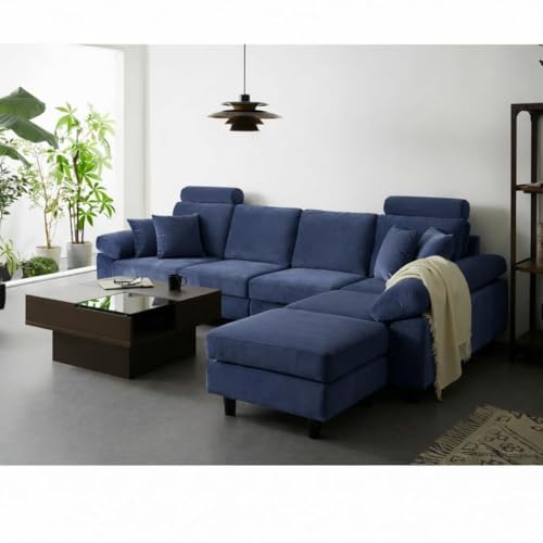 Image of Torque - Ferguson 6 Seater L Shape Sofa Set for Office (Blue) | Premium Fabric Interchangeable L Shape 6 Seater Sofa for Living Room Bedroom Furniture| 1 Years Warranty