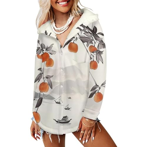 Blouson d'hiver à bouton avec poche style manteau polaire femme gris