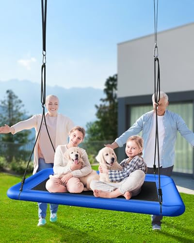 Image of Everyfun Tree Swing for Kids and Adults, 60 inch Waterproof Rectangle Platform Swing, 700lbs Heavy Duty with Adjustable Straps, Blue