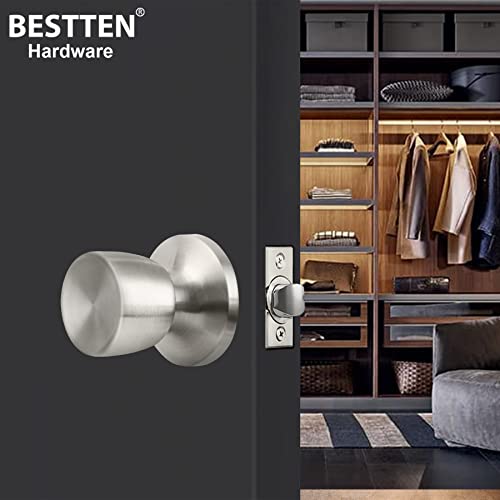 Bestten Passage Door Knob With No Lock, Berlin Series Interior Door Knob, Tulip Doorknob For Hallway And Closet, Removable Latch Plate, Satin Nickel Finish #TOP7