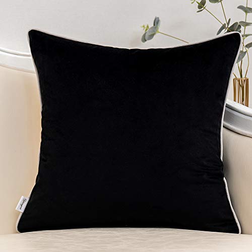 Yangest Black Patchwork Velvet Throw Pillow Cover With Gold Striped Leather Cushion Case Modern Luxury Pillowcase For Sofa Couch Bedroom Living Room Home Decor,18"X18" #TOP1