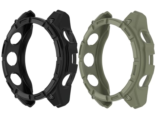 SHEAWA for Garmin�K�[�~�� Fenix 8 47mm �P�[�X �J�o�[ 2�Z�b�g �ی�P�[�X TPU�S�� �݊��i �ی�J�o�[ �ϏՌ� �A�N�Z�T���[ (�u���b�N+�A�[�~�[�O���[��)