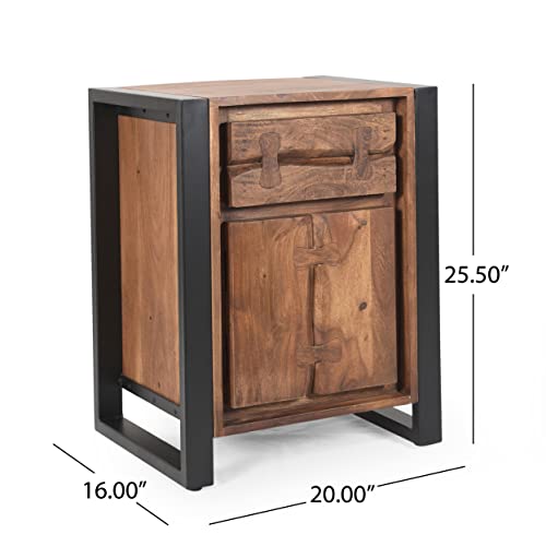 Venus Handcrafted Boho Acacia Wood Cabinet, Light Brown And Black #TOP1