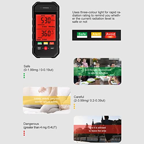 Digital Radiation Detector,Geiger Counter Handheld Nuclear Radiation Detector with 3 Color Lights for Radiation Testing (Black) - Thumbnail 5