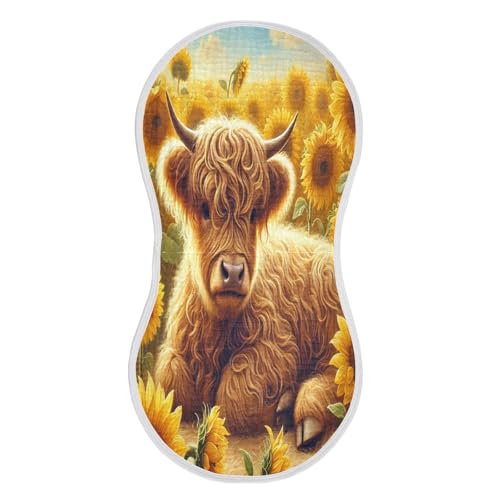 Highland Cow Sunflowers Baby Burp Cloths Absorbent Muslin Soft Burp Cloth Rags Cotton Burp Clothes for Boy Newborn Girl Unisex 1 Pack 22x11 Inches