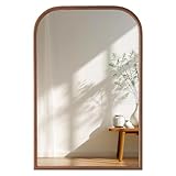24'x36' Arch Wall Mirror for Wall, Wall Mounted Vanity Mirror for Bedroom, Wood Grain Finish Frame Mirror with Tempered Glass, Vintage Decorative for Bathroom, Entryway, Living Room, Walnut