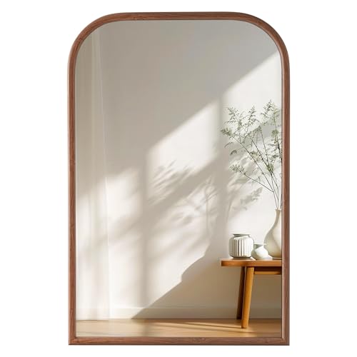 Image of 24 inchx36 inch Arch Wall Mirror for Wall, Wall Mounted Vanity Mirror for Bedroom, Wood Grain Finish Frame Mirror with Tempered Glass, Vintage Decorative for Bathroom, Entryway, Living Room, Walnut