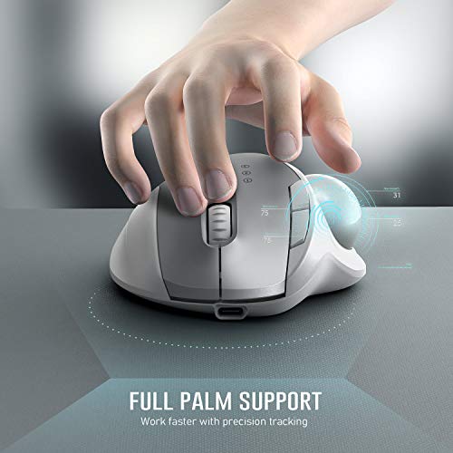 Bluetooth Trackball Mouse, Jelly Comb 2.4G USB Wireless & Bluetooth Ergonomic Trackball Mice Rechargeable with USB-C Port and 3 DPI for Mac Computer Laptop Tablet Android Windows-White and Silver - Thumbnail 7