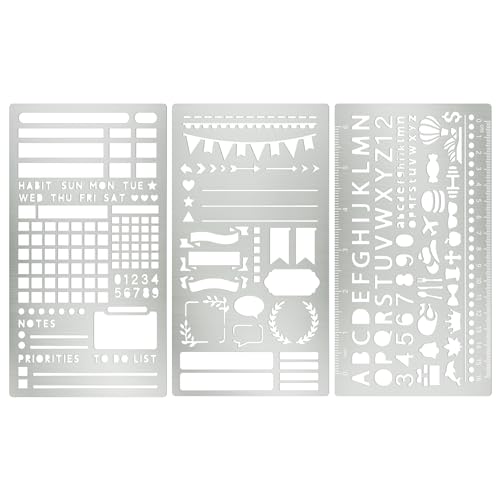 3PCS Metal Stencils Journal Planner Stencils for Wood Burning Crafts Reusable Alphabet Template for Journaling Planner Accessories Journal Supplies (3)
