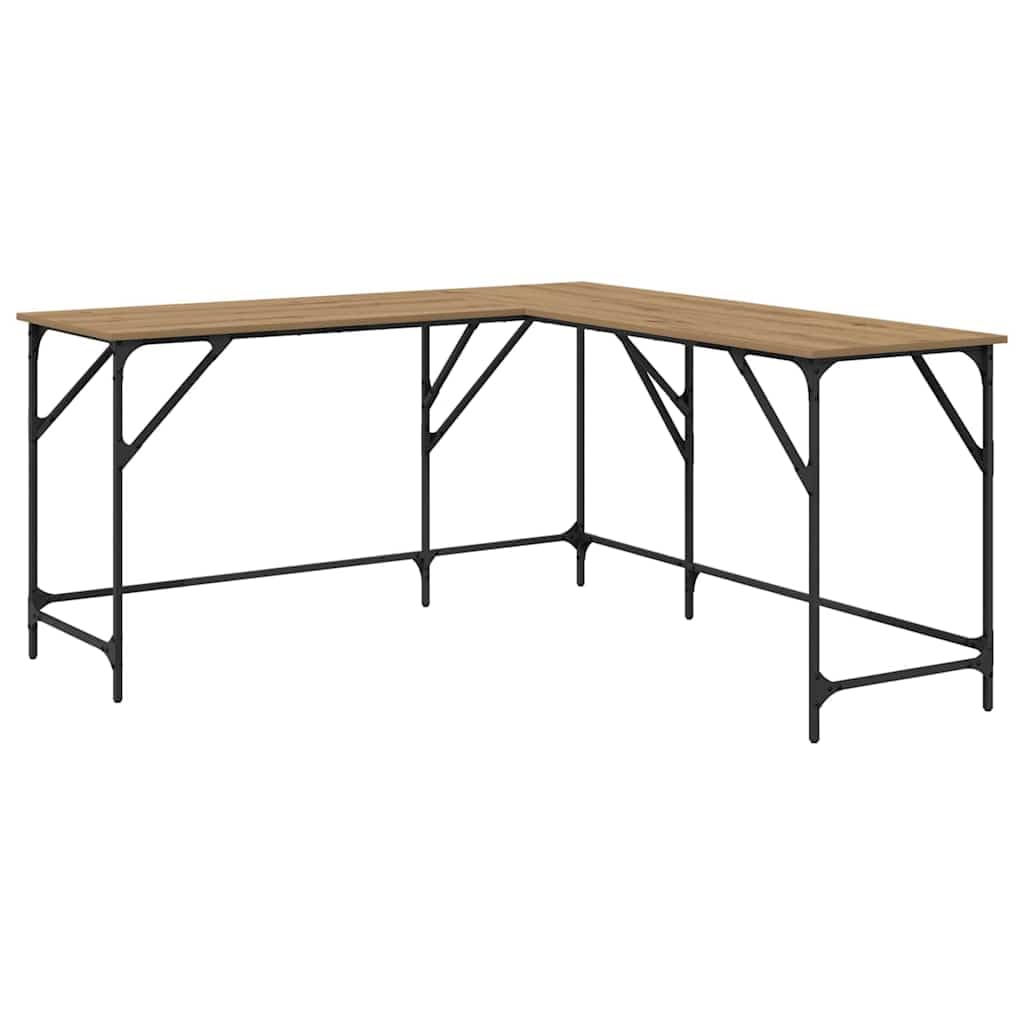 Bureau d'angle en chêne 149x149 cm avec cadre en acier solide pour home office