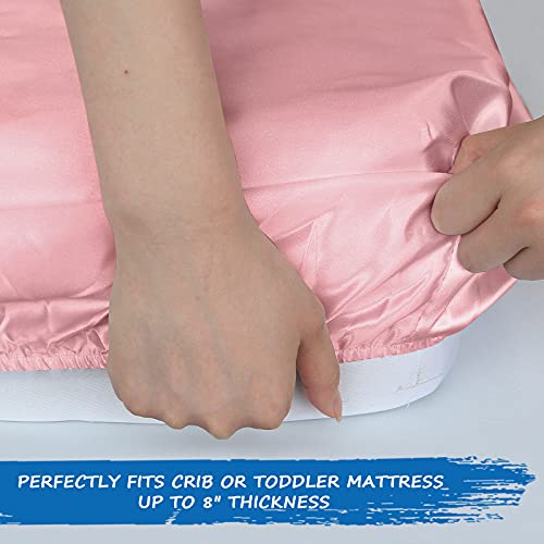 Crib Sheets Girl Satin Crib Sheet 2 Pack, Soft & Silky Crib Sheets For Baby Hair (52"X28"X8") Fitted Crib Sheets For Baby Girl, Baby Crib Sheets For Standard Crib Mattress, Pink Crib Sheets #TOP4