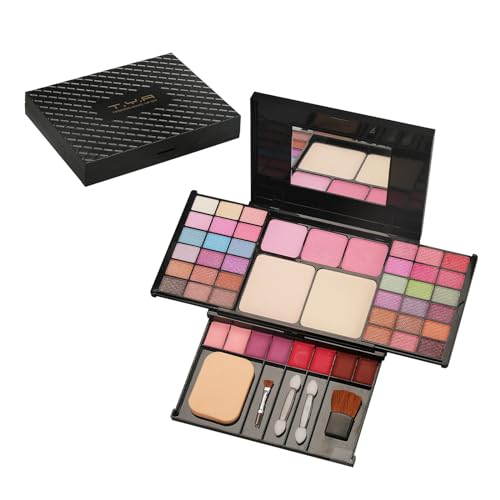 VolksRose set de paletas de maquillaje multifuncionales: 36 sombras + 3 rubores + 8 labiales. Herramientas completas:Incluye brocha doble, esponjas, borla y espejo. Estuche de regalo portátil.