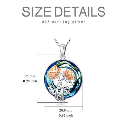 Toupop June Birth Flower Necklace 925 Sterling Silver Roses Floral Pendant With Blue Circle Crystal June Birth Month Flower Jewelry Birthday Gifts For Women Girls #TOP5