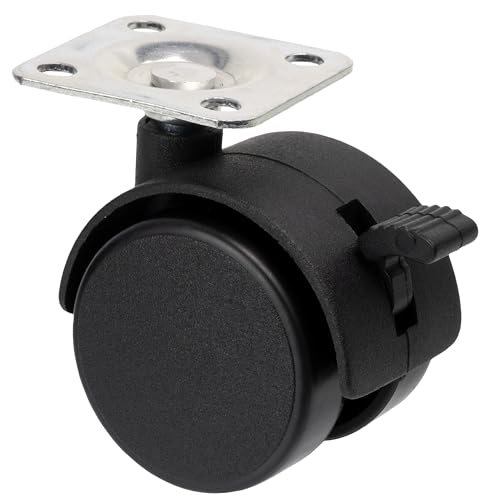 AERZETIX - C42662 - Lot de 4 Roues roulette de meubles à double galet à rotation 360° pivotante torsionnelle avec frein - charge 25 kg - en plastique - couleur noir - chariot chaise