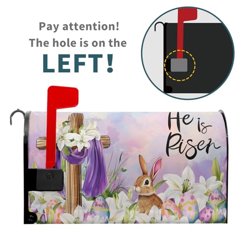 Image of Easter He is Risen Cross Mailbox Covers Magnetic Standard Size 18x21in Happy Easter Bunny Mailbox Cover Spring Lily Flowers Mailbox Wrap Post Letter Box Cover Decorative for Home Outdoor Yard Garden