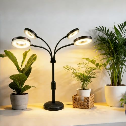 Guangyu Lampe de culture LED USB avec minuterie 3/9/12H, spectre complet 3000 K-6000 K, 4 têtes de col de cygne réglables (9 luminosités et 3 modes) pour hydroponie, plantes succulentes et plantes – vue 6