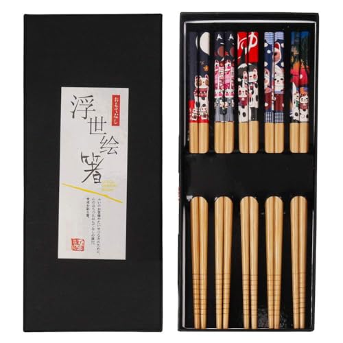 Essstäbchen, 5 Paar Japanisch Chopsticks Stäbchen Zum Essen Sushi Stäbchen Bambus Essstäbchen Spülmaschinenfest mit Luxuriöser Schwarz Handgemachte Weihnachtsgeschenke
