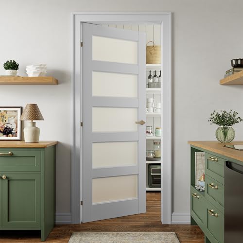 SMARTSTANDARD 5-Panel Frosted Glass Interior Door Slab, 32" x 80"