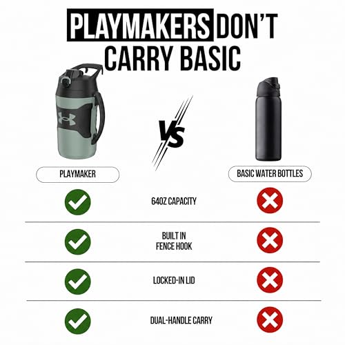 Image of Under Armour Insulated Water Bottle with Handle & Fence Hook, Half Gallon Sports Water Jug, Leak-Resistant & BPA-Free for Baseball, Football & Gym - Silica Green /Silica Green, 64oz