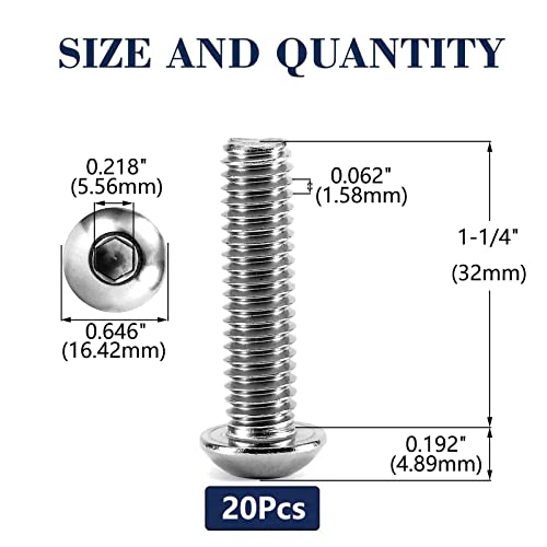 Image of 3 /8-16 x 1-1 /4 inch Button Head Socket Cap Bolts Screws, 20Pcs 304 Stainless Steel 18-8, Allen Hex Drive, Bright Finish by SG TZH(with Hex Spanner)