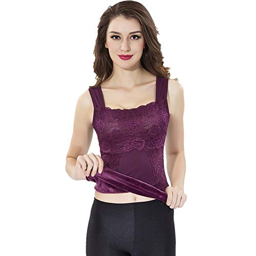 URYY Womens Rose Lace Thermal Fleece Lined Underwear Tops Cami Tank Top Vest