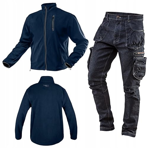 NEO TOOLS Ensemble de pantalons de travail en denim et veste chaude en polaire (vert, gris graphite, bleu marine) – taille S (48) – 3XL (58) | vêtements...