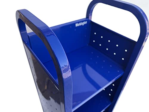 Workington Single Bank Rolling Book Truck Book Cart With 3 Flat Shelves, Library Book Cart With Swivel Lockable Casters 3000 Blue #TOP6