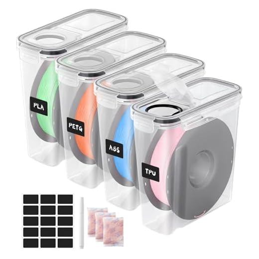 3D Printer Filament Dry Box, 4-Pack Airtight 4.0L Storage Container with Desiccant Bags & Labels, Transparent Dust-Proof Organizer for 1KG Spools, 3D Printing Accessories (4)