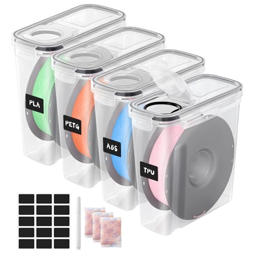 Image of 3D Printer Filament Dry Box, 4-Pack Airtight 4.0L Storage Container with Desiccant Bags & Labels, Transparent Dust-Proof Organizer for 1KG Spools, 3D Printing Accessories (4)