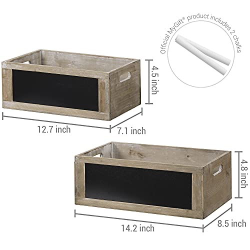 Mygift Rustic Brown Wood Decorative Storage Boxes, Wooden Crates With Erasable Chalkboard Front Panel And Cut Out Handles, Set Of 2 #TOP5