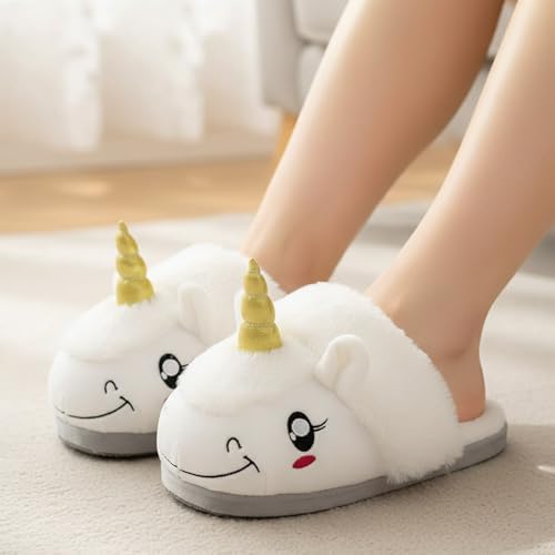 Image of Unicorn Slippers Comfy Warm Anti-Slip Kids Lightweight Indoor Cute Home Shoes