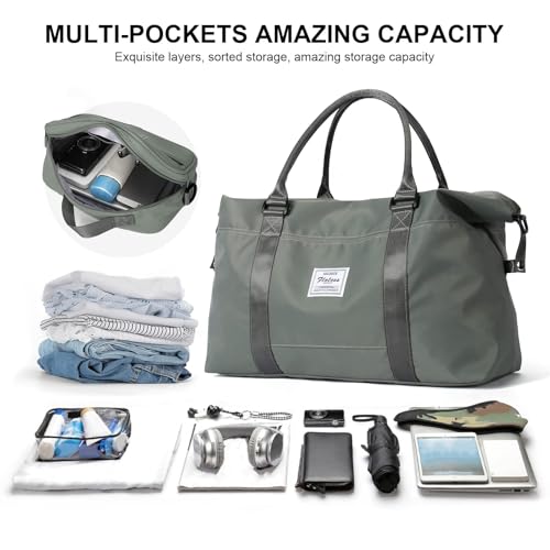 Travel Duffel Bags for Women,Weekender Overnight Bag with Wet Pocket & Toiletry Bag,Carry On Personal Item,Travel Tote Gym bags,Olive Green,Large