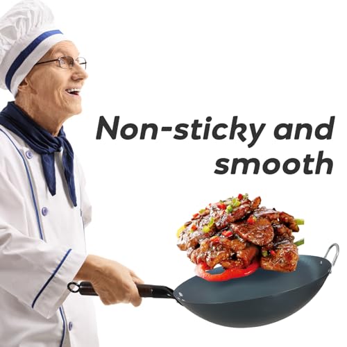 Wok de hierro con mango de madera 32cm miniatura 6
